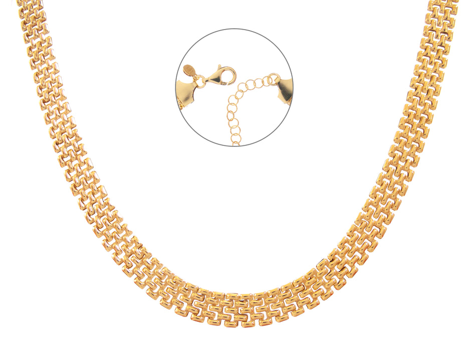 Casablanca Gold Plated Flat Mesh Sterling Silver Necklace