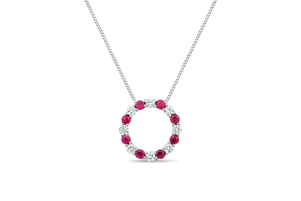 Diamond & Ruby Circle Necklace