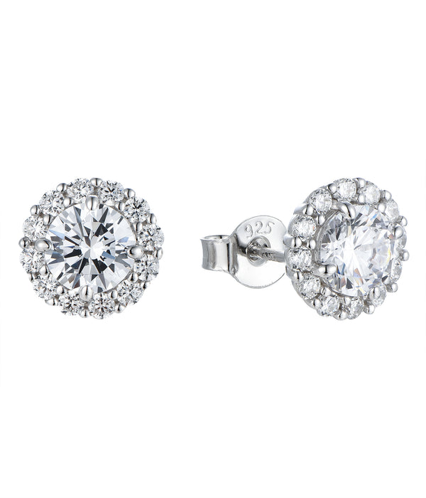 Casablanca Sterling Silver & CZ Halo Stud Earrings