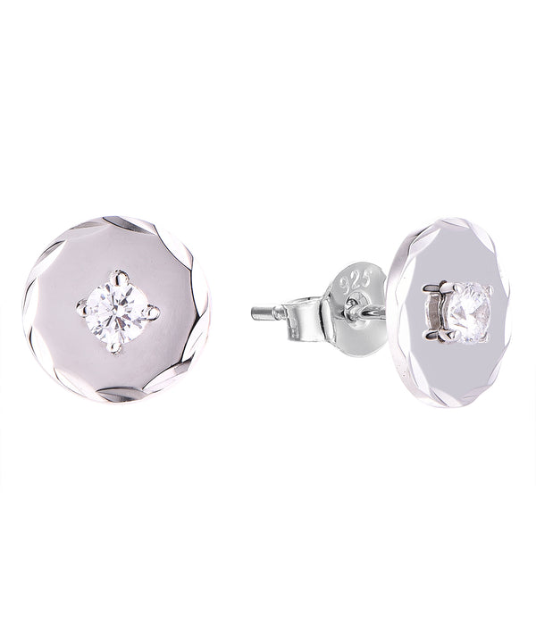 Casablanca Sterling Silver CZ Disc Stud Earrings