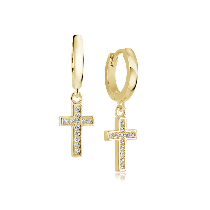 Italgem Stainless Steel Gold Tone Cross Earrings