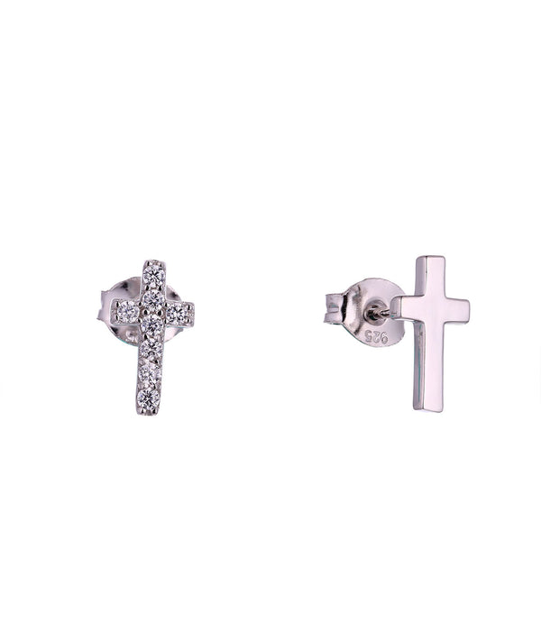 Casablanca Sterling Silver Cross Stud Earrings