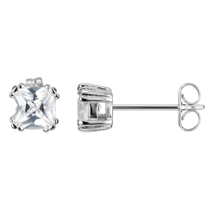 Sterling Silver CZ Cushion Stud Earrings