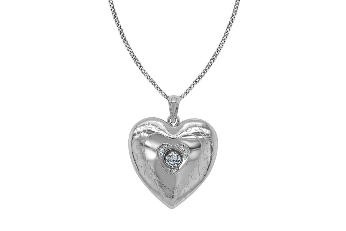 Casablanca Sterling Silver Diamond Heart Locket Necklace — Bogart's ...