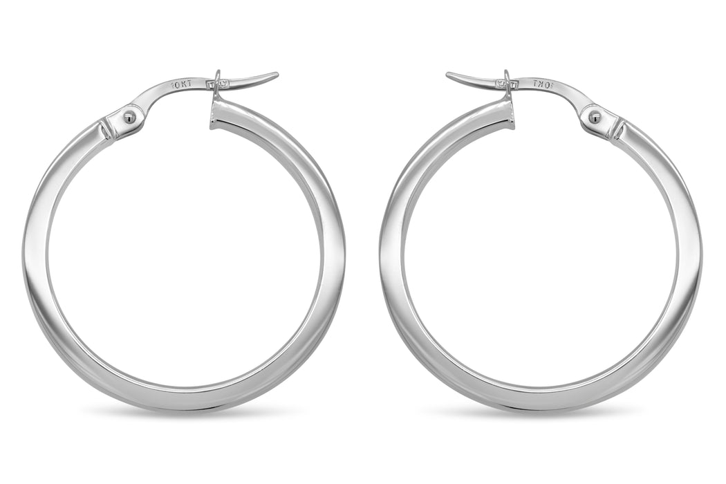 15mm White Gold Stovepipe Hoop Earrings