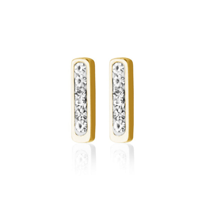 Steelx Stainless Steel CZ Bar Stud Earrings: Yellow Gold Plated