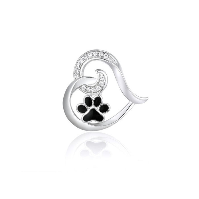 Sterling Silver Paw Print Heart Necklace