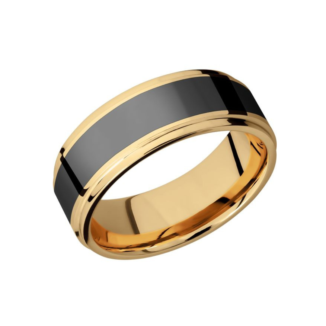 Elysium Ares 18K Yellow Gold Wedding Ring with Solid Black Diamond Rev ...