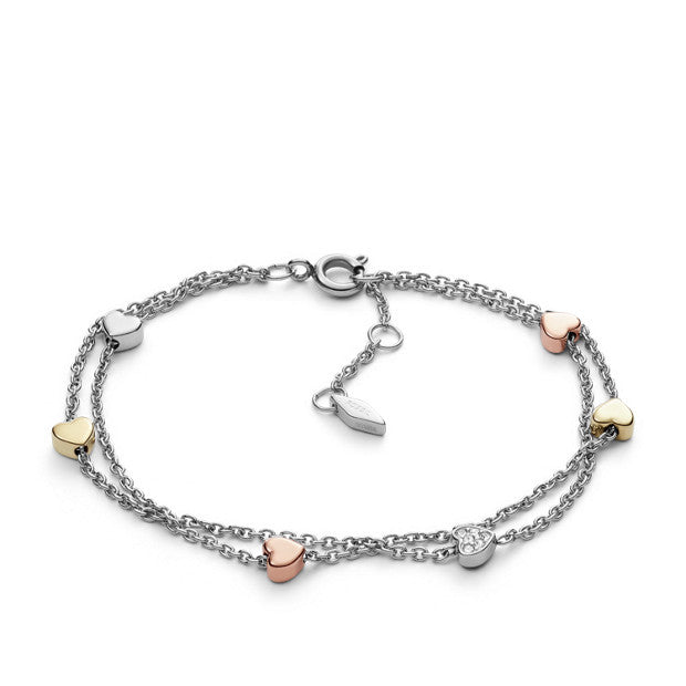 Fossil Tri Tone Stainless Steel Heart Bracelet — Bogarts Jewellers 1979